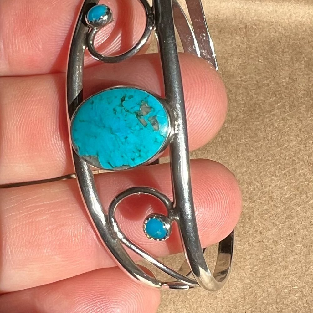 Turquoise Bangle, Silver Colored Bangle,Stacking … - image 2